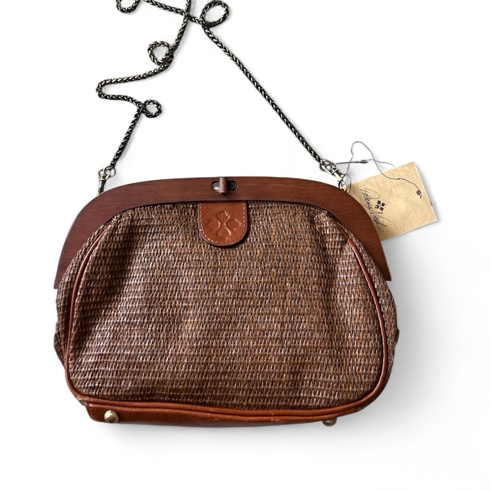*NWT* Patricia Nash Brown Woven Crossbody Bag with Wooden Frame and Chain Strap